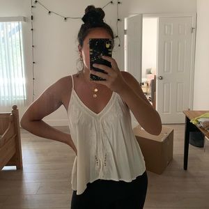 ASTR Cream Embroidered Flowy Cami Top